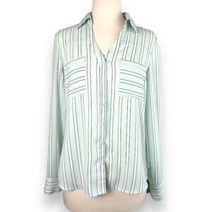 Express Womens Striped Blouse Button Up Long Sleeve Pastel Top Career Size XS